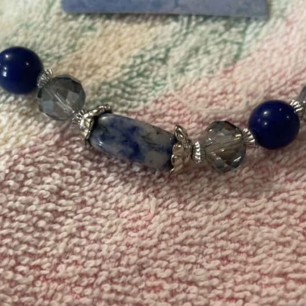 Genuine Sodalite with Crystal Glass & Beads Necklace